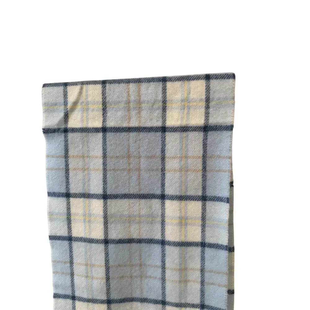 Johnstons of Elgin Scotland Lambswool Fringed Scarf Light Blue Plaid